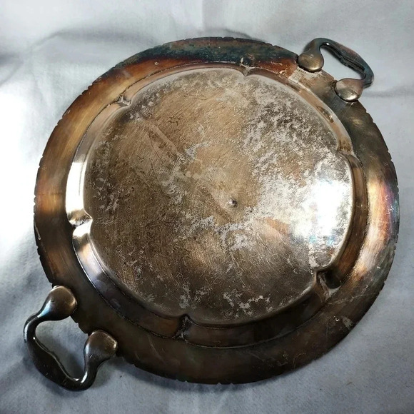 Silver Round Plate Tray With Handles and Grape Bunches Designs - Picture 5 of 5